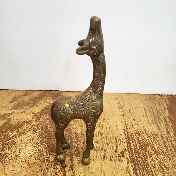 Vintage Gatco Solid Brass Heavy Pair Giraffe Mother and Baby Figurines Patina - Picture 10 of 13